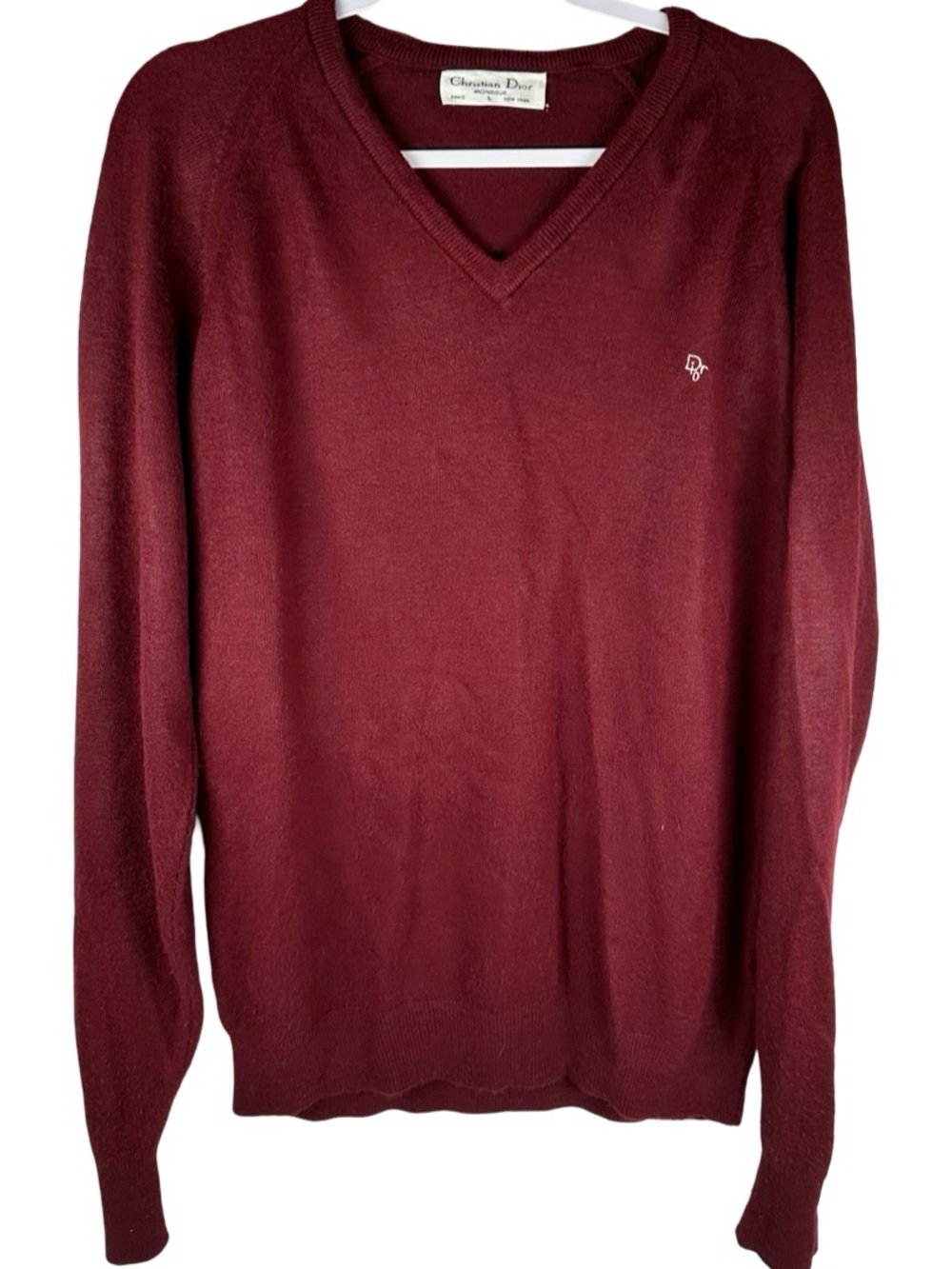 Christian Dior Monsieur Vintage 80s Men’s Maroon Red V-Neck Sweater Size Large